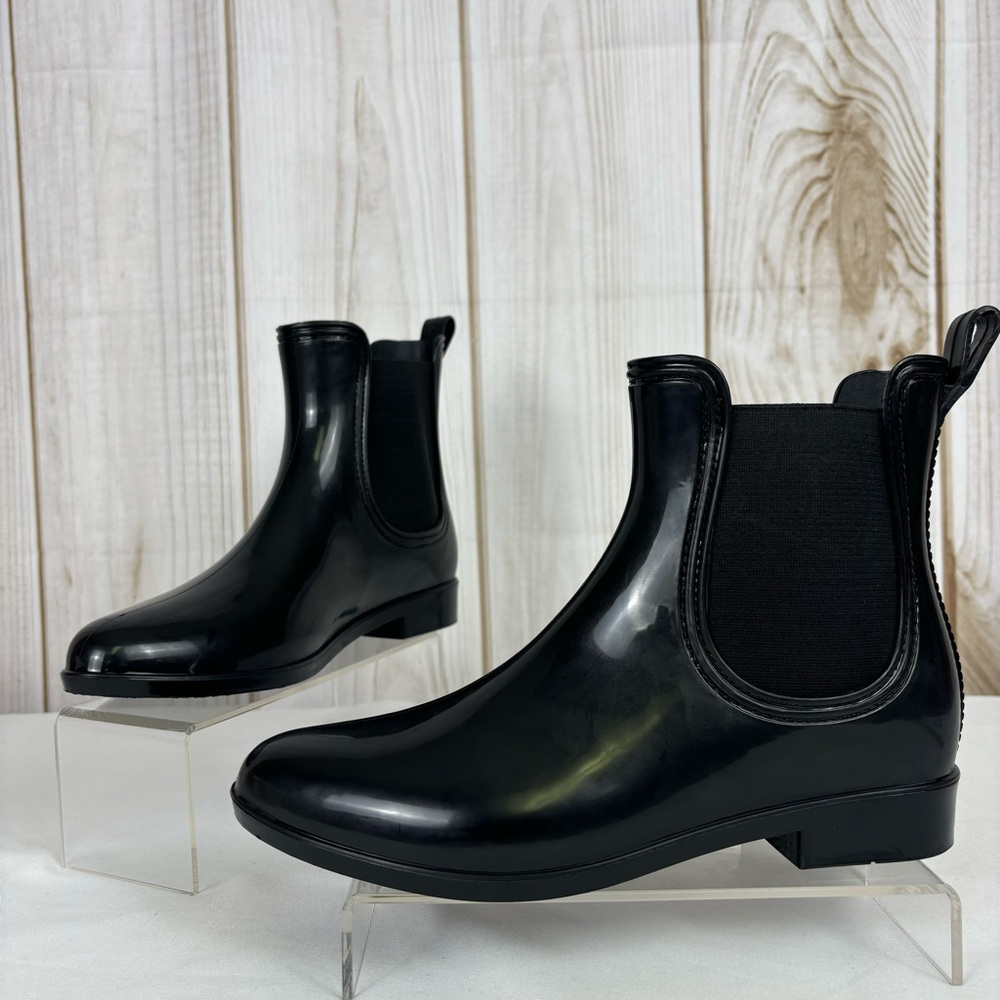INC Raelynn Deck Rain Boots Waterproof Comfort Slip-On Ankle Boot Black Size 9